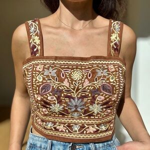 Jacquie The Label Floral Embroidered Crop Top